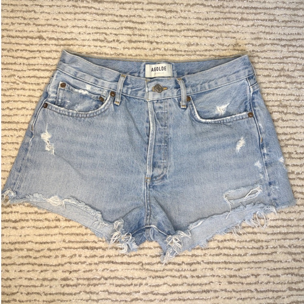AGOLDE Parker Vintage Cut Off Shorts Light Wash Distressed Denim Classic Size 26